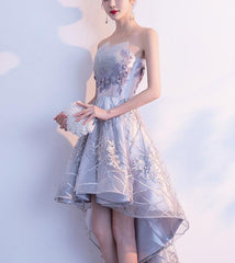 Grey Lace High Low Party Dresses , Grey Homecoming Dresses , Formal Dresses