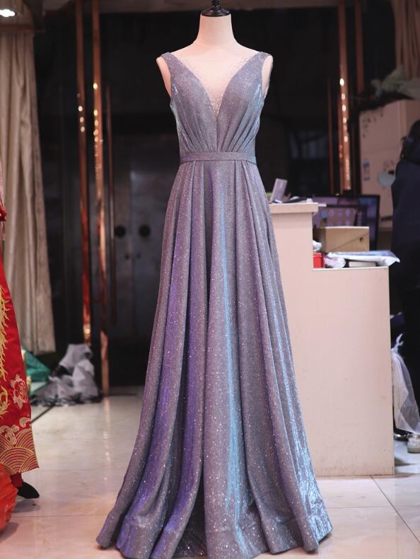 V-neckline Charming Floor Length Party Gown, Long Wedding Party Dresses