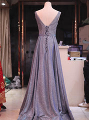 V-neckline Charming Floor Length Party Gown, Long Wedding Party Dresses