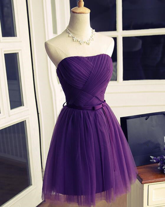 Dark Purple Cute Tulle Knee Length Formal Dress , Simple Prom Dresses