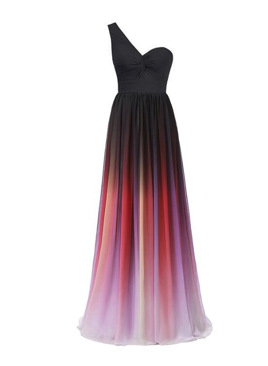 Beautiful One Shoulder Gradient Elegant Party Dress, Charming Formal Gowns