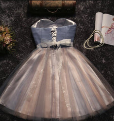 Beautiful Blue Sweetheart Knee Length Formal Dress with Cute Belt, Short Junior Prom Dress