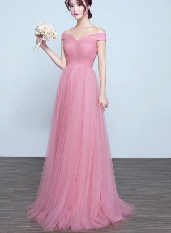 Lovely Pink Tulle Long Wedding Party Dress, Charming Tulle Gown
