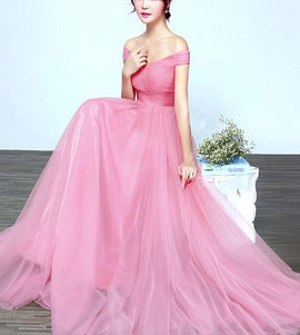 Lovely Pink Tulle Long Wedding Party Dress, Charming Tulle Gown