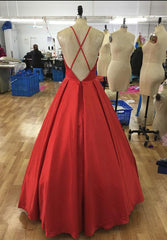 Red Satin Handmade Straps Long Formal Gown, Satin Prom Dresses