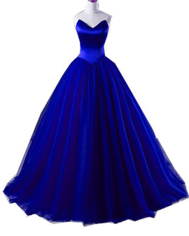 Royal Blue Satin and Tulle Ball Formal Gown, Sweet 16 Gowns, Blue Party Dresses