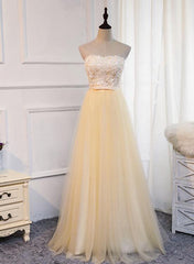 Elegant Champagne Tulle Long Sweetheart Formal Dress, Charming Party Dress