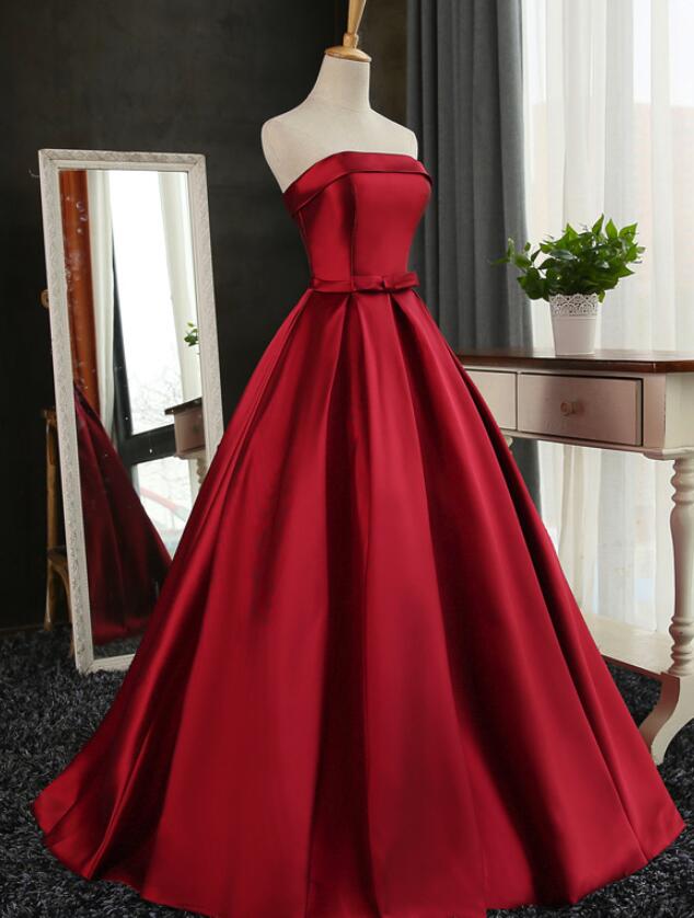Burgundy Sweet 16 Wine Red Satin Long Formal Gown, Burgundy Sweet