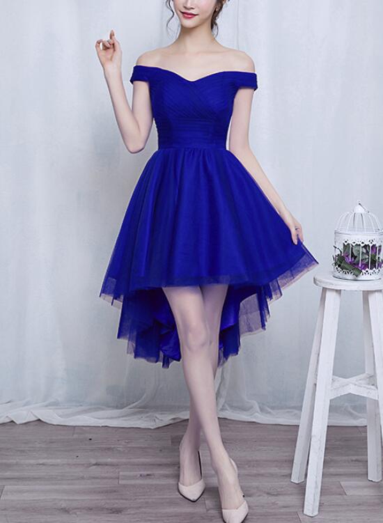 Off Shoulder Tulle Simple High Low Homecoming Dress, Lovely Senior Prom Dress