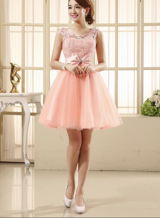 Light Pink Lovely Tulle and Lace Party Dress, Cute Teen Girls Formal Dress