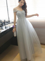 Lovely Simple Grey Tulle Floor Length Party Dress, Grey Bridesmaid Dresses