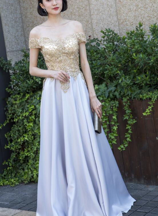 Beautiful Off Shoulder A-line Floor Length Prom Dress , Charming Party Gown