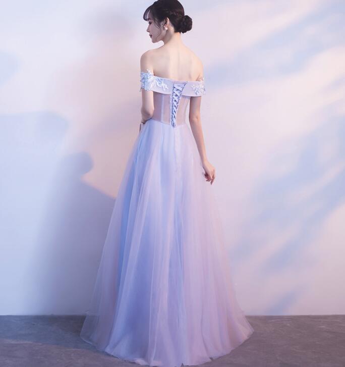 Light Blue Off Shoulder Long Formal Dress , A-line Prom Dress