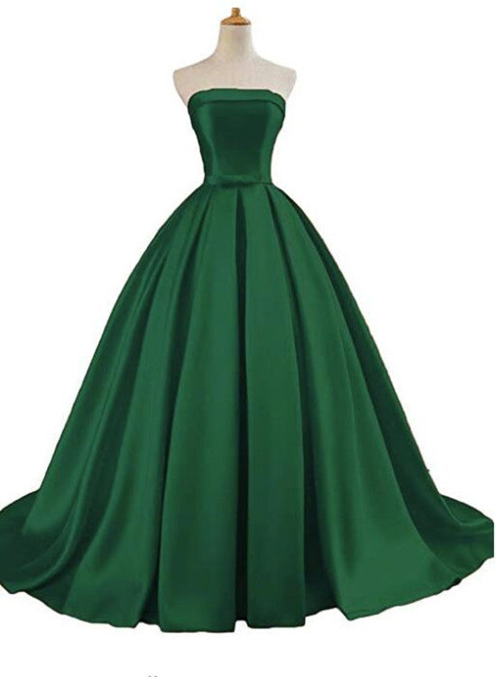 Dark Green Off Shoulder Long Formal Gown, Satin Elegant Prom Dress
