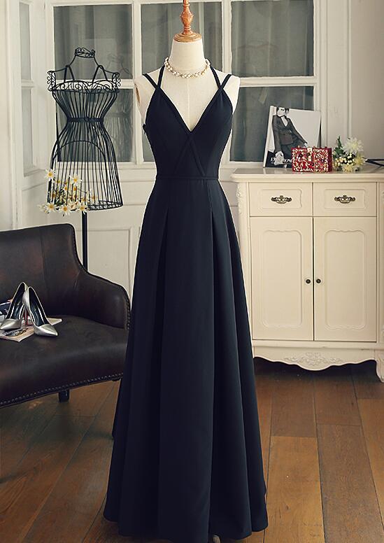 Charming Black Unique Long Straps Chiffon Formal Dress, Lovely Formal Dress