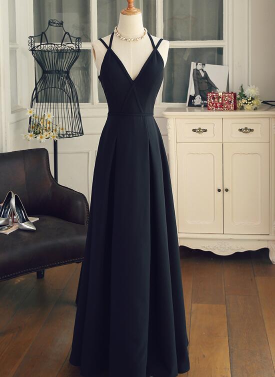 Charming Black Unique Long Straps Chiffon Formal Dress, Lovely Formal Dress