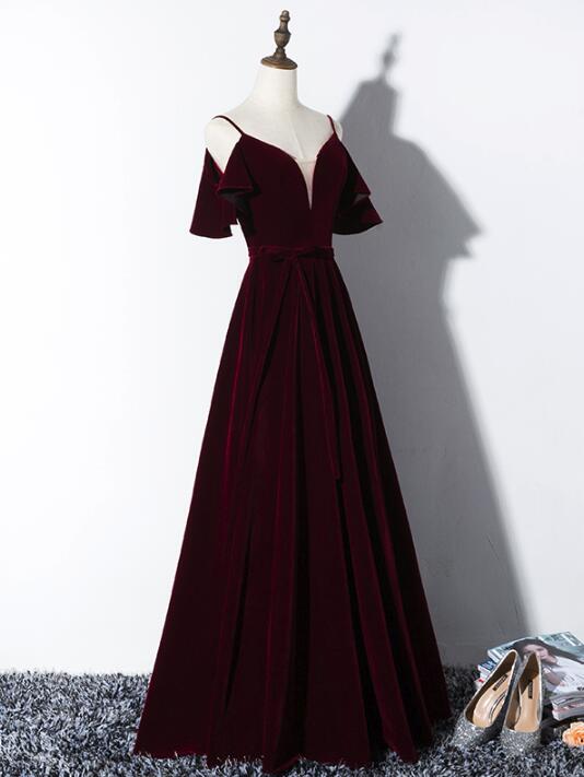 Beautiful Wine Red Velvet Party Dress, Wedding Party Gowns, Prom Dress ...