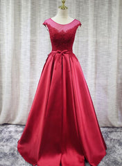 Beautiful Satin Red Handmade Junior Prom Dress , Satin Party Gowns