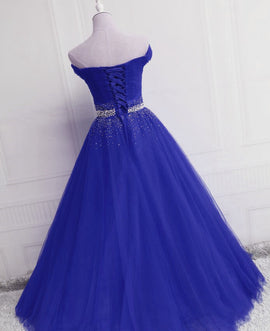 Gorgeous Royal Blue Tulle Off Shoulder Party Gown, Blue Formal Dress