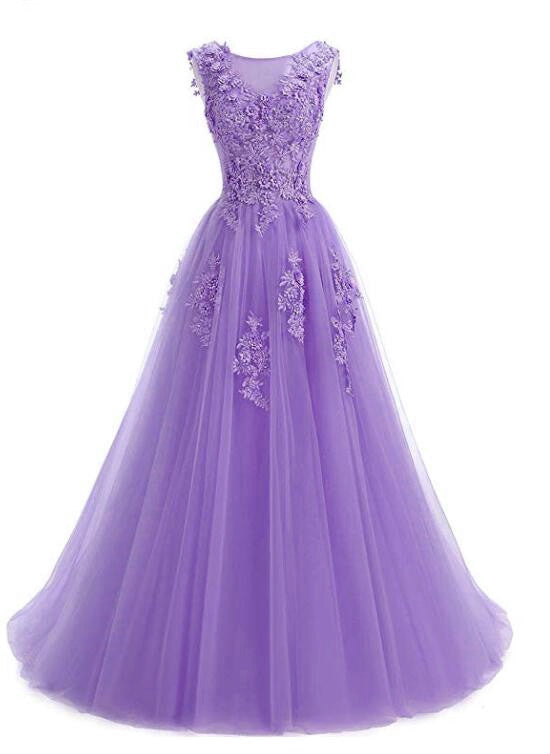 Beautiful Lavender Tulle Long Prom Dress , A-line Party Dress