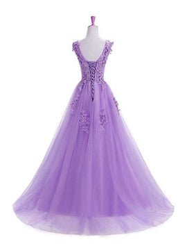 Beautiful Lavender Tulle Long Prom Dress , A-line Party Dress