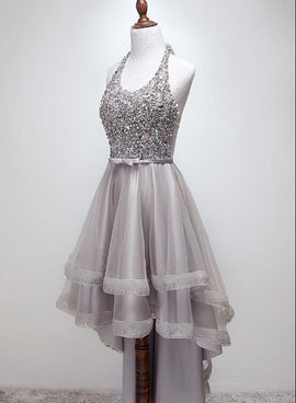 Grey Sequins High Low Formal Dress , Party Gowns , Homecoming Dresses