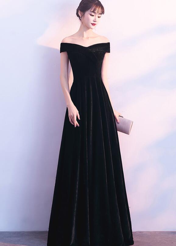 Black Velvet Off Shoulder Long Formal Dress , Black Party Dress , Black Bridesmaid Dress Black Velvet Off Shoulder Long Formal Dress , Black Party Dress , Black Bridesmaid Dress