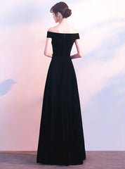 Black Velvet Off Shoulder Long Formal Dress , Black Party Dress , Black Bridesmaid Dress