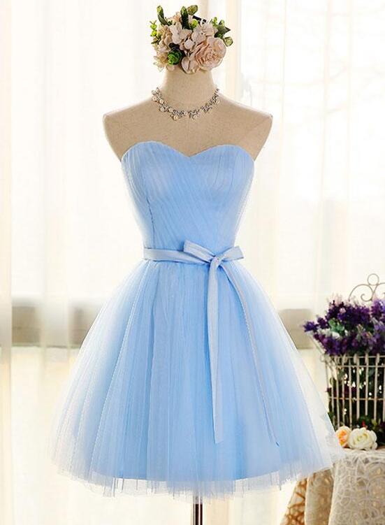 Adorable Light Blue Tulle with Bow Formal Dress, Cute Party Dress 2019, Homecoming Dress
