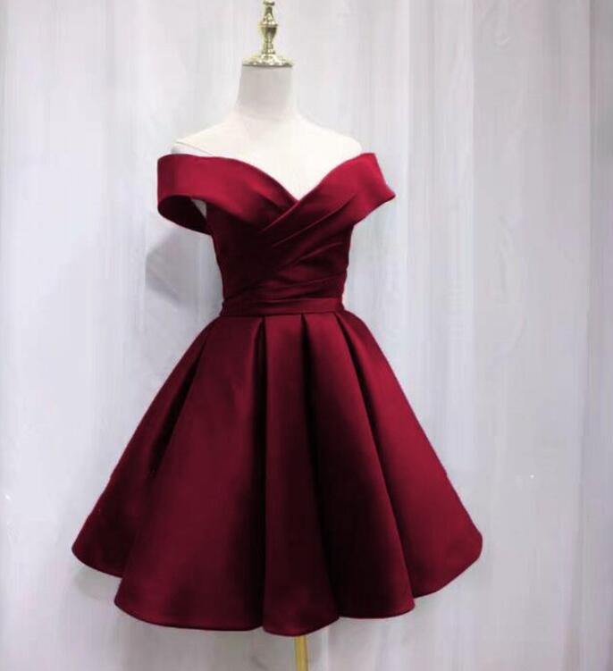 Beautiful Satin Off Shoulder Lace-up Knee Length Bridesmaid Dress , Sh – Cutedressy