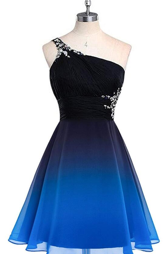 Beautiful One Shoulder Gradient Beaded Short Party Dress, Homecoming D Cutedressy Beautiful One Shoulder Gradient Beaded Short Party Dress, Homecoming D Cutedressy