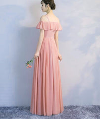 Simple Pink Chiffon Long Bridesmaid Dress , Pink Formal Dress