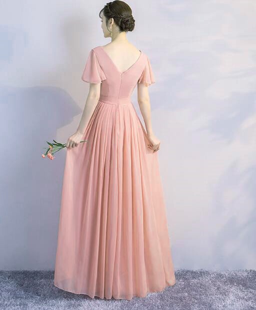 Simple Pink Chiffon Long Bridesmaid Dress , Pink Formal Dress