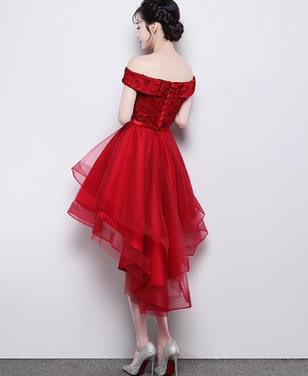 Beautiful Off Shoulder High Low Party Dress , Dark Red Homecoming Dres Cutedressy Beautiful Off Shoulder High Low Party Dress , Dark Red Homecoming Dres Cutedressy