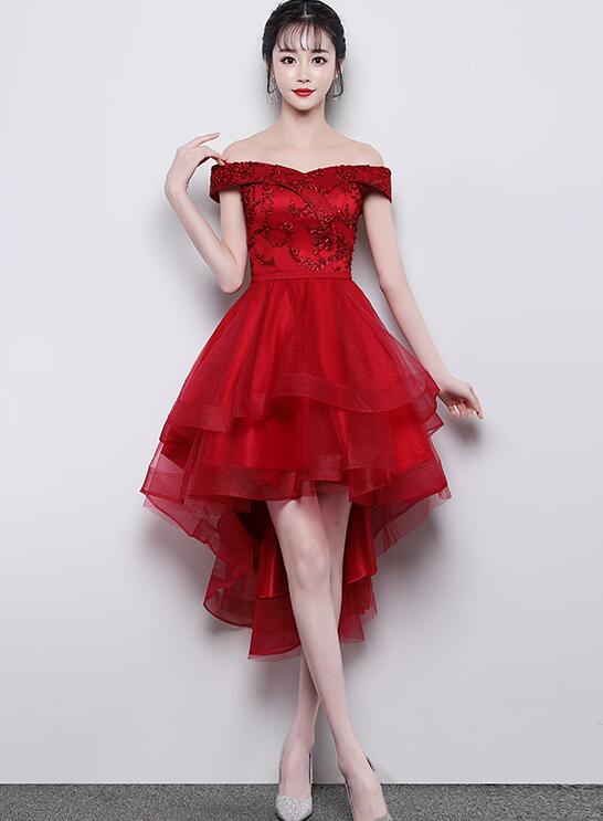 dark red hoco dress Beautiful Off Shoulder High Low Party Dress , Dark Red Homecoming Dres – Cutedressy