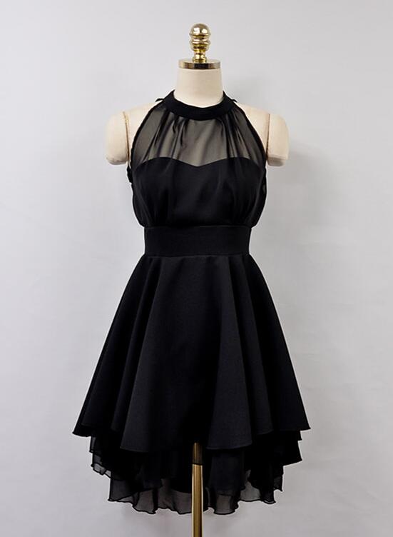Black High Low Chiffon Party Dress, Cute Simple Formal Dress