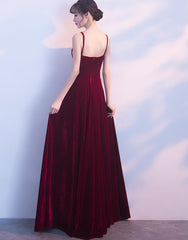 Wine Red Straps Velvet Long Bridesmaid Dress , Party Dress
