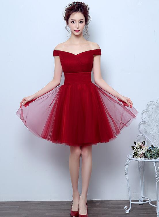 wine red off shoulder homecoming dress