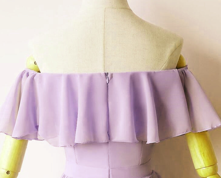 Simple Light Purple Chiffon Off the Shoulder Bridesmaid Dress, Short P Cutedressy Simple Light Purple Chiffon Off the Shoulder Bridesmaid Dress, Short P Cutedressy