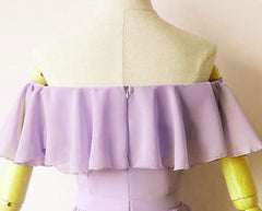 Simple Light Purple Chiffon Off the Shoulder Bridesmaid Dress, Short Party Dress