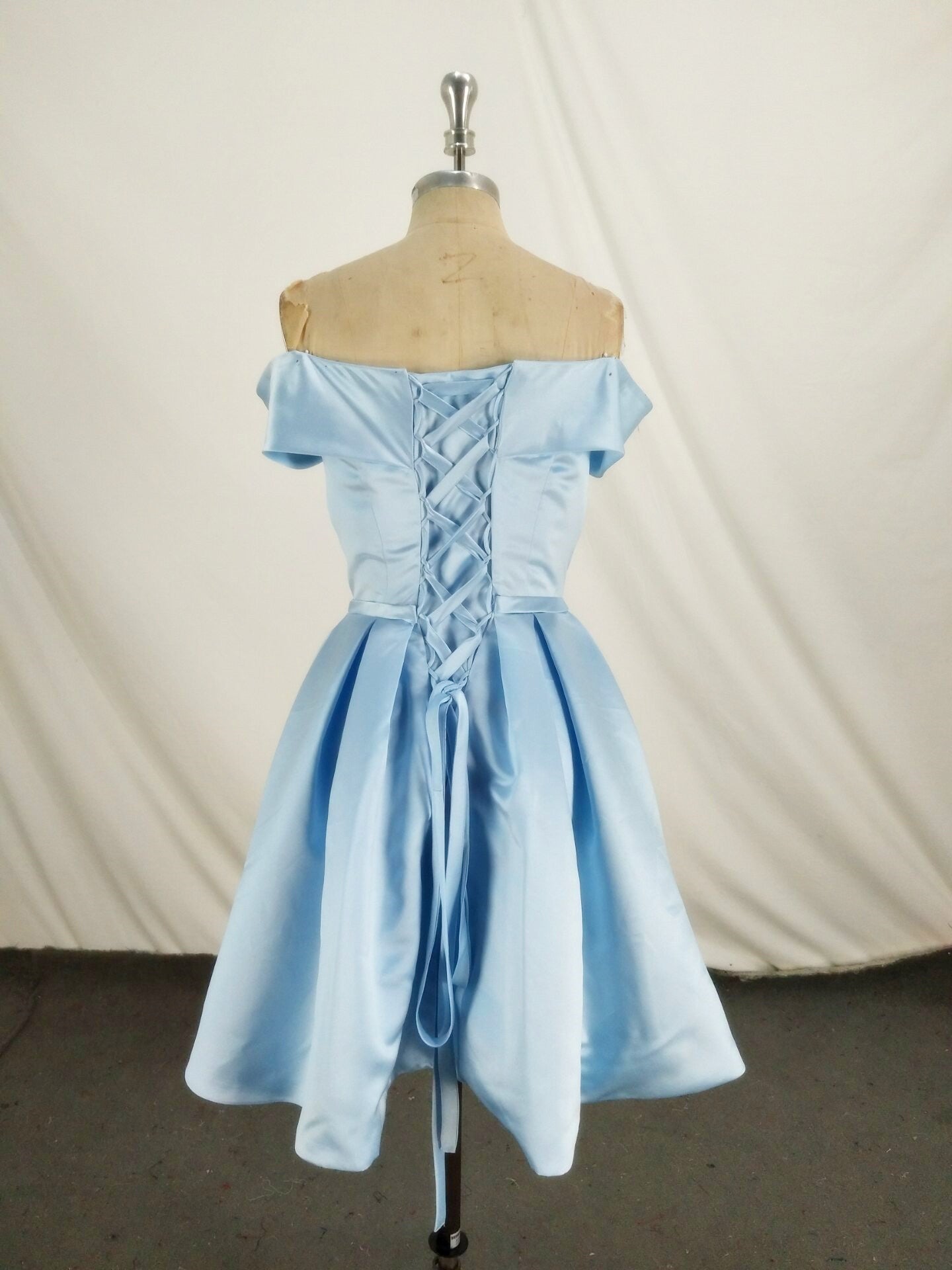 Charming Light Blue Off the Shoulder Knee Length Bridesmaid Dress, Party Dress