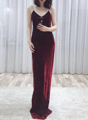 wine red velvet formal dress