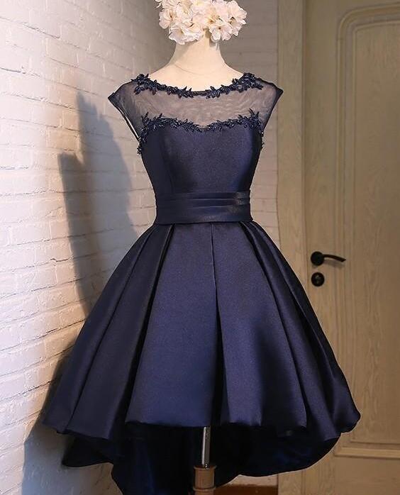 Gorgeous High Low Satin Homecoming Dress, Round Neckline Lace-up Dress