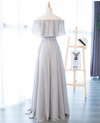 Beautiful Long Grey Chiffon Off Shoulder Bridesmaid Dress, New Style Wedding Party Dress