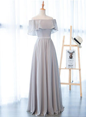 Beautiful Long Grey Chiffon Off Shoulder Bridesmaid Dress, New Style W – Cutedressy