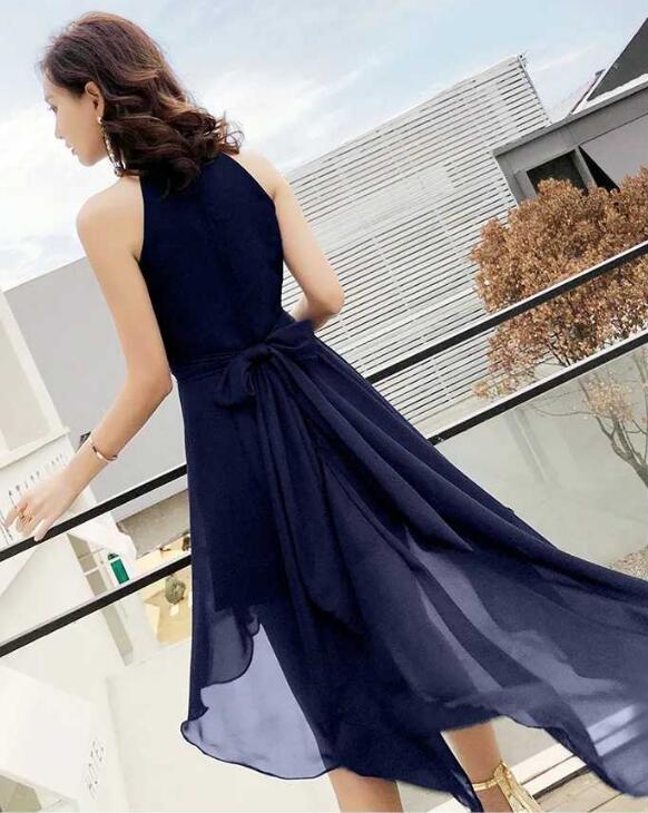 Chic High Low Chiffon Halter Party Dress with Belt, Beautiful Formal Dress Chic High Low Chiffon Halter Party Dress with Belt, Beautiful Formal Dress