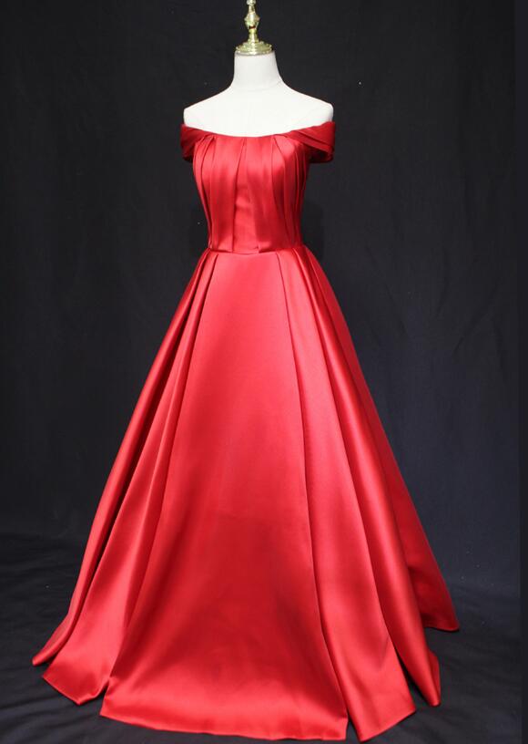 Red Off Shoulder Satin Long Party Dress , Charming Formal Gown