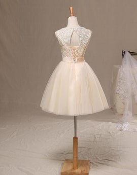 New Champagne Knee Length Party Dress with Bow, Cute Homecoming Dress