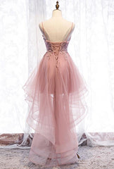 Straps Pink Homecoming Dress High Low Party Dress, Homecoming Dress