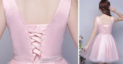 Lovely Pink and Satin Knee Length Formal Dress, Cute Formal Dress
